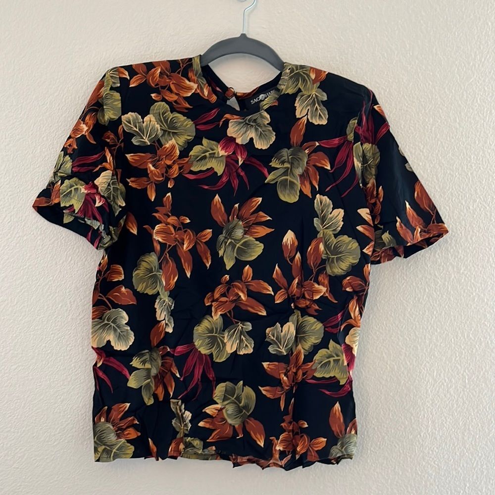 Vintage Sag Harbor floral boxy top sz S